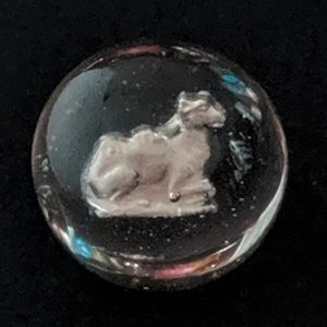 Seated Camel Sulphide.  Well centered and silvered.  As made bubble pop.  Faceted pontil.