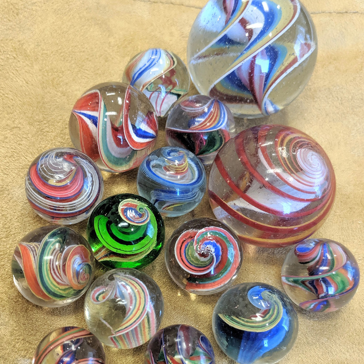 Group of Ribbon Core Swirl marbles